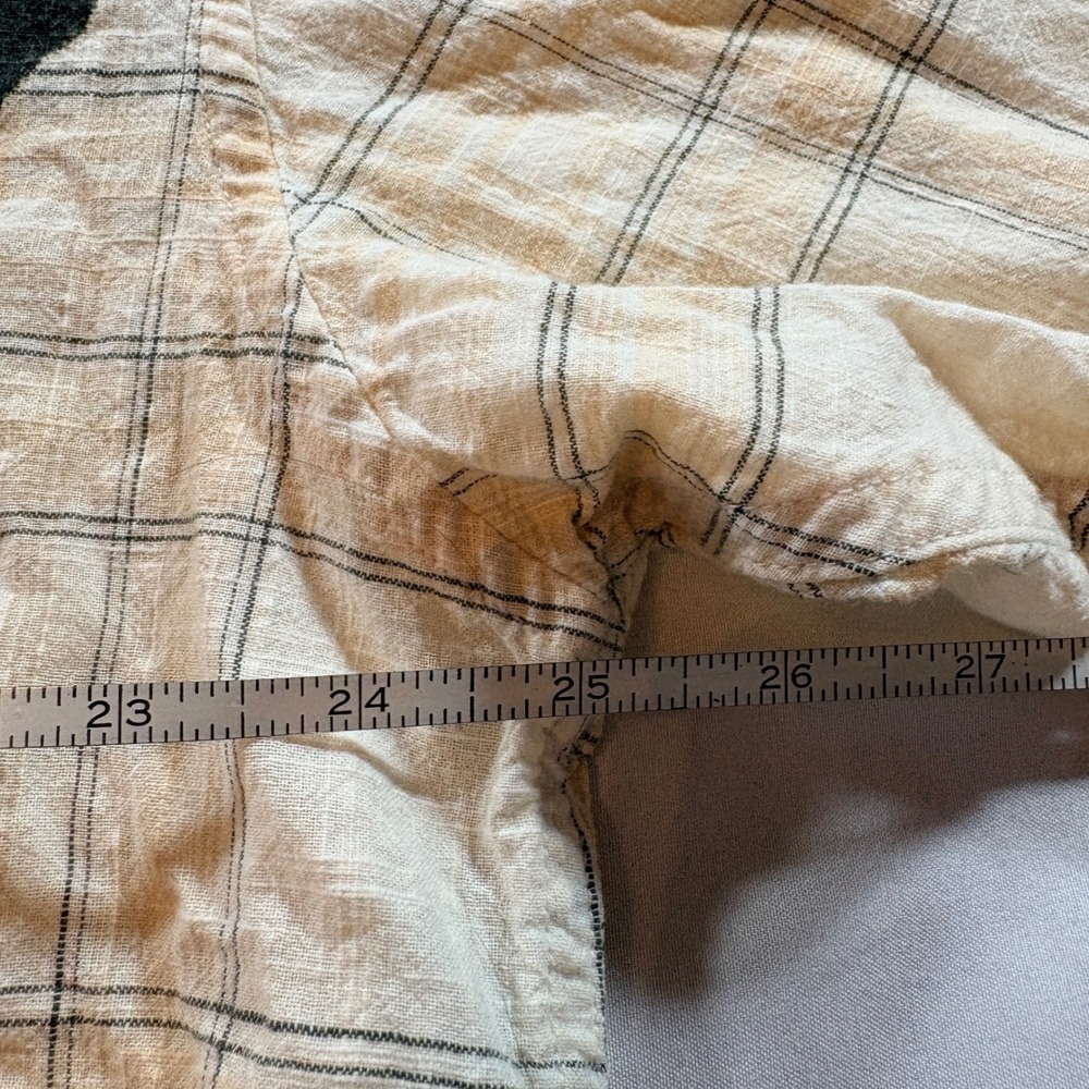 Nautica Button‎ Down Shirt Mens XXL Beige Plaid Botanical Cotton Short Sleeve - Picture 5 of 8